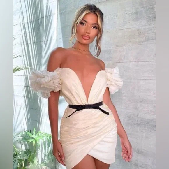 HOUSE OF CB 'Agatha' Ivory Organza Mini Dress NWOT - Picture 6 of 10